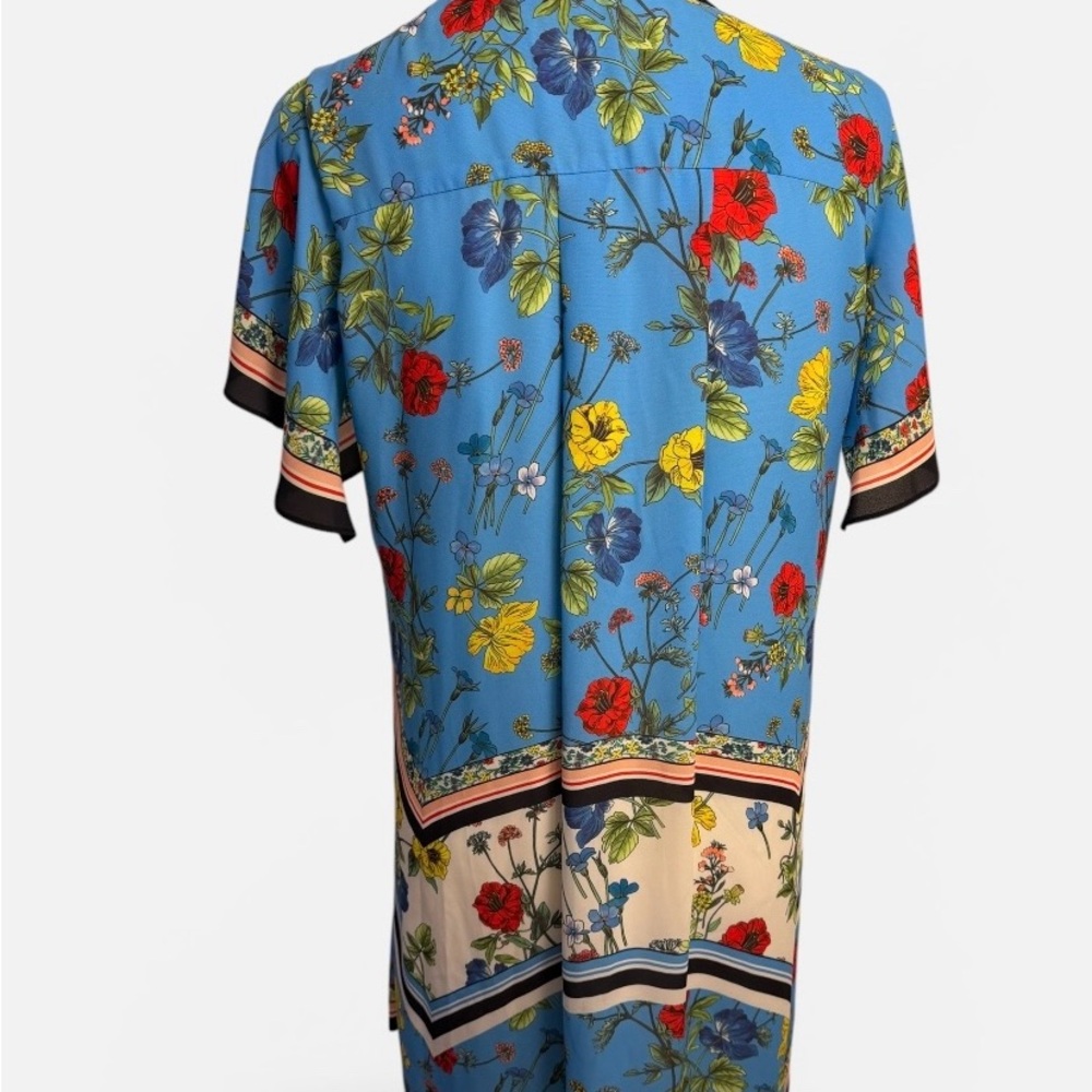 Alice & Olivia Floral Button-Front Blue & Cream Shirt Dress - Picture 4 of 9